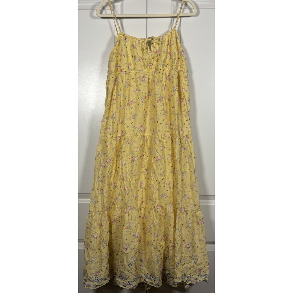 Lucky Brand Womens Tiered Maxi Dress Yellow Sunny Floral Print Sleeveless XL